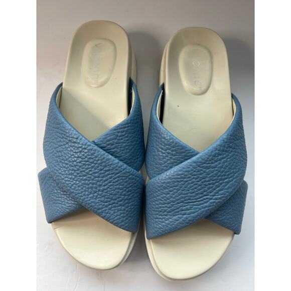 Vionic Vesta Pebbled Blue Leather CrissCross Slide On Comfort Platform Sandals 9 - Picture 5 of 12